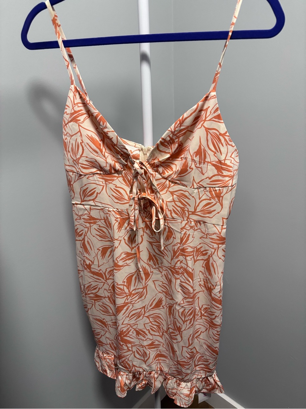 D&M Spaghetti Strap Mini Dress in Orange Leaf Print